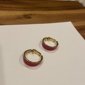 Vintage Signed ART Gold Tone / Red Clip On Hoop Earrings